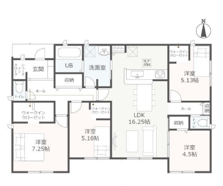 間取り図 4LDK、平屋建て！
パントリー完備！