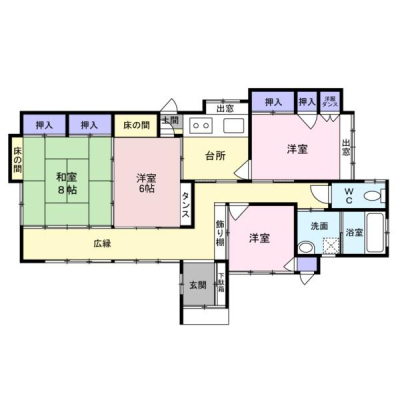 間取り図 2LDK！好評な平家住宅！※西側2部屋をリビングにリフォーム利予定です。