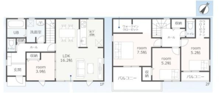 �Ԏ��} �S���t���[�����O�A4LDK�{�E�H�[�N�C���N���[�[�b�g2�����t���A2�K���āI 
���ԃX�y�[�X3��I